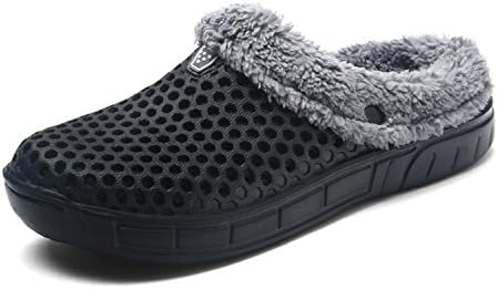 Sintiz Unisex Fur Lined Clogs Slippers Winter Breathable Mesh Indoor Outdoor Walking Garden Shoes Warm Non-Slip Bedroom Footwear Black 10 B(M) US Women/8.5 D(M) US Men