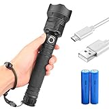 MODOAO Powerful LED Tactical Flashlight CREE XHP70 USB Rechargeable Super Bright Waterproof Zoomable Torch (battery included) 1500-2000 High Lumens 3 light modes for Camping, Hiking, Emergency