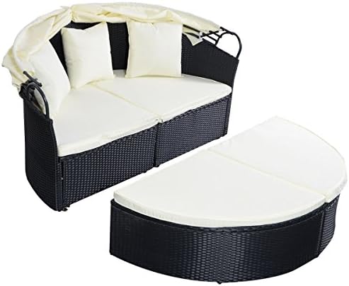 Wicker Rattan,Outdoor Patio Sofa Furniture Round Retractable Canopy Daybed,healthy wellness product