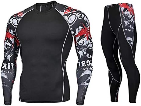 Zainafacai Men's Athletic Lightweight Fitness Sports Suit Long Sleeve Shirt+Pants Durable