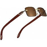 Retro Rimless Brown Tint Gold Frame Hip Hop Buffs Sunglasses Rectangle Men Women Frameless 90’s Shades Woodgrain Arm Fashion Frameless Square Unisex Summer Sun Glasses