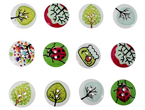 Kinteshun Wooden Buttons Round Natural Wood 2-Holed Fastener Buttons for Sewing Knitting Handcraft(100pcs,Off-White,Assorted Floral Patterns)