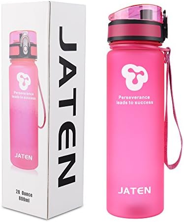 JATEN  1-Click Open Leak Proof Flip Top Lid Sports Water Bottle, Pink (28 OZ)