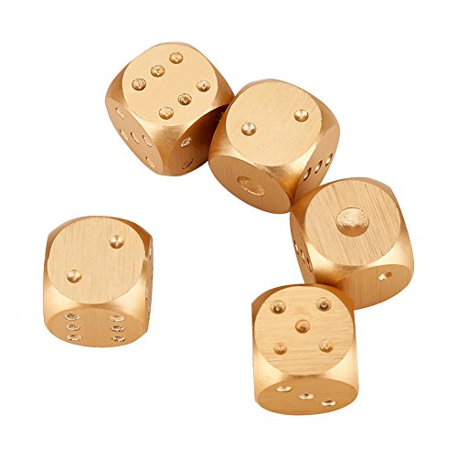 5pcs Table Game Dice, Aluminium Alloy Table Game Poker Games Dices Set with Storage Box for Table Games Poker Monopoly(Gold-Square Box)