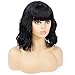 BLSWANER Short Wavy Bob Curly Wig With Air Bangs Women's Shoulder Length Synthetic Wigs Black Color For Women