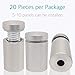 Lantee 20 Pcs Silver Tone Stainless Steel 19 x 30mm Standoff Hardware Mounts Screws for Glass