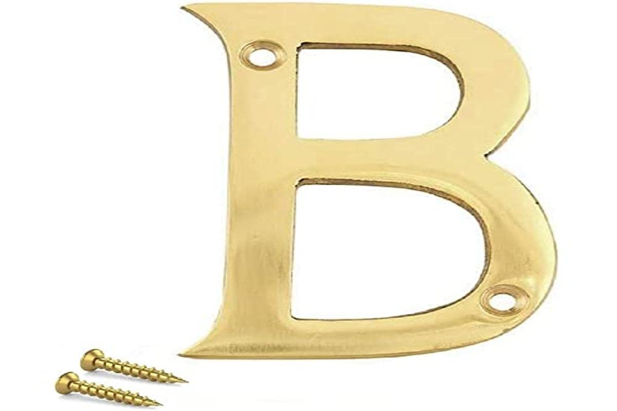 TERF® 3 Inch (75mm) Brass Polished Finish Letter B for Front Door Mailbox - Suitable for Wooden, uPVC and Composite With Fixing Screw