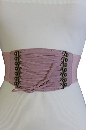 TFJ Women Fashion Wide Corset Belt Elastic High Waist Stretch S M Pastel Pink