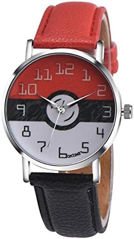 Pokémon Go Pikachu Ball Art Unisex Fashion Modern Quartz Analog Wrist Watch For Men Women Children. Modern XLarge 37 mm Dial. (RED/BLK)