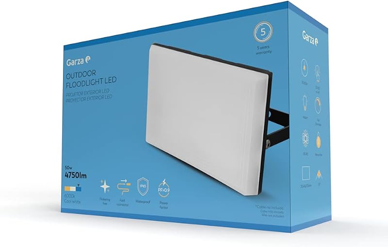 - Foco LED Design para iluminación exterior, 50 W, Luz Fría 6000 K, Impermeable IP65, 4750 lm, Blanco