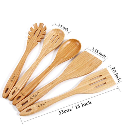 Bamboo Wooden Spoons for Cooking Long Handle, (5 Pc) Nonstick Cookware