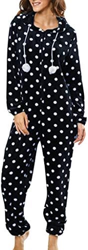 Sinwo Womens Fashion Printing Hooded Flannel Pajamas Sleepwear Warm Long Sleeve Onesies Tracksuit Leisure Wear