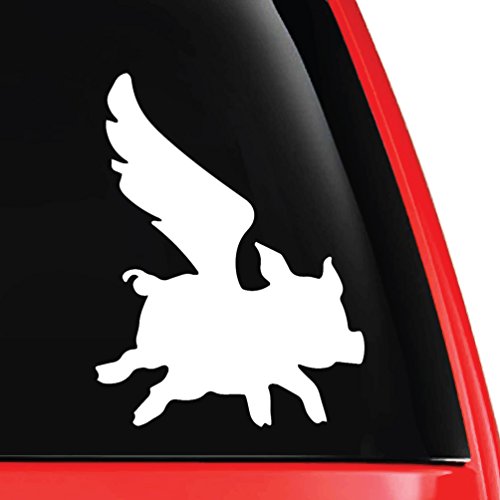 Flying Pig Silhouette Decal Vinyl Car Laptop Sticker - EvolveFISH - White 4" x 5"
