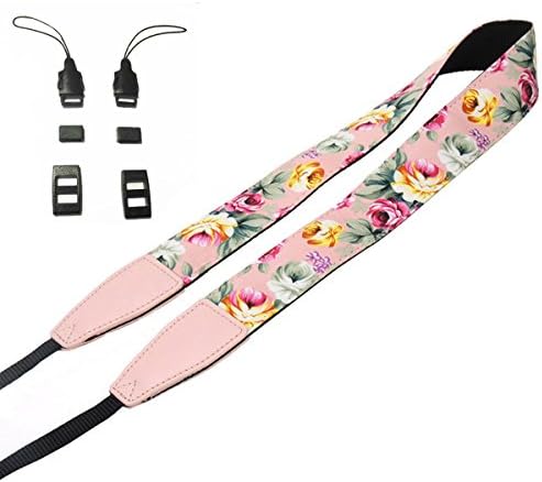 Emmix Camera Strap of Neck and Shoulder Belt Strap for DSLR / SLR Flower Printing Vintage Style-Pink