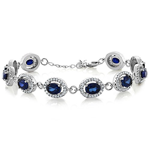 12.88 Ct Blue Simulated Sapphire 925 Sterling Silver Tennis Bracelet 7 + 1 Inch Extender