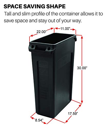 Rubbermaid Commercial Products Slim Jim Plastic Rectangular Recycling Bin with Venting Channels, 23 Gallon, Blue Recycling (FG354007BLUE)