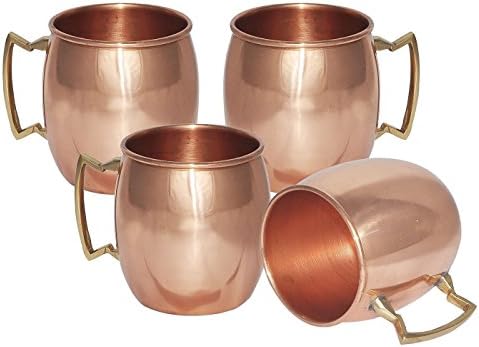 ZAP Impex Moscow Mule 100% Solid Pure Copper Mugs/Cups - Set of 4 (16-ounce/Set of 4, Smooth)