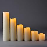 Tall Flameless LED Pillar Candles, Ivory Wax Drip Finish, Realistic Flickering Flame Effect, Batteries Included, Decorative Candle Set by LampLust - Set of 6