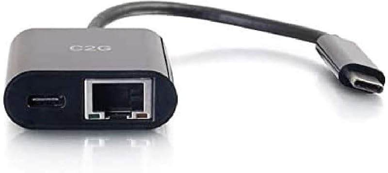 C2G USB C to Ethernet Adapter with Power Delivery - Black - 1000Mbps Network