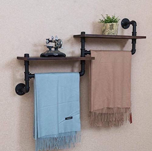 Wisdom Shelving & Storage 2-Shelf Frame Pipe Cannulation Tube Unit Vintage Industrial Pipe Cannulation Tube Wall Shelf Frame Retro Brown Sturdy Durable - Thumbnail 2