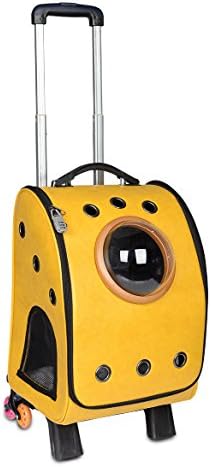 Petkuguo Foldable Detachable Airport Pet Carrier with Removable Wheels Travel Leather Rolling Carrier for Dogs/Cats, Yellow
