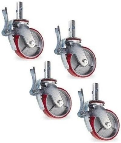 4 Quality New Scaffolding Casters with 8" x 2" Red Polyurethane on Steel Wheels