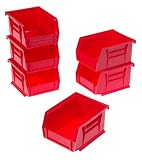 Akro-Mils 8212 Six Pack of 30210 Plastic Storage Stacking AkroBins for Craft and Hardware, Red