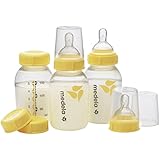 Medela Breast Milk Bottle Set, 5 Ounce, 3 Pack with Nipples, Lids, Wide Base Collars and Travel Caps, Made without BPA