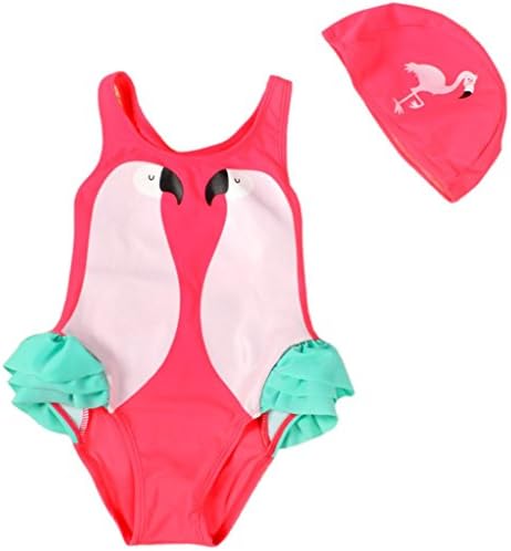 Baby Girls One Piece Swan Swimsuits Ruffle Bathing Suit Beachwear