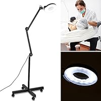 Magnifying Lamp LED Light 5X/8X Magnifier Floor LED Lamp Rolling Floor Stand Beauty Manicure Tattoo Skincare Equipment Black White (Black, 5X)