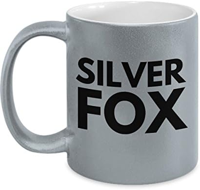 Silver Fox - Silver Metalic Ceramic Coffee Mug Witty Gift for that Handsome Grey Haired Man