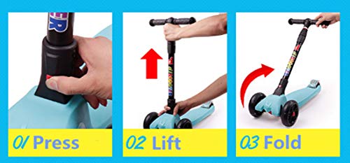 Jipemtra Scooters for Kids 3 Wheel T-bar Adjustable Riding Kick Scooters for Kids Height Adjustable LED PU Flashing with Graffiti Christmas Birthday Age 2~10 (Orange Foldable)