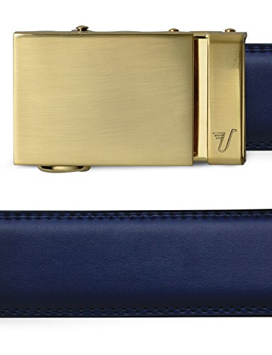 Mission Belt Men's Ratchet Belt - Gold 40 - Gold Buckle / Deep Blue Leather, Large (36 - 38)