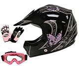 TMS Youth Kids Pink Butterfly Dirtbike Atv Motocross Helmet Mx W/goggles/gloves (Medium)