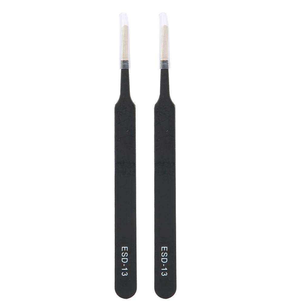 Bewinner 2PCS ESD-13 Anti-Static Precision Tweezers, 4.7 in Straight Flat Tip, Stainless Steel, Black, Classic