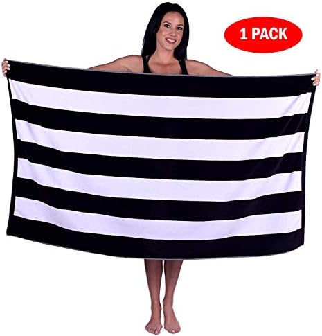 Turquoise Textile 100% Turkish Cotton Eco-Friendly Cabana Stripe Pool Beach Towel, 35x60 Inch (1 Pack, Black)