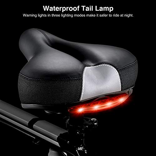 PRYMAX Bike Seat, Most Comfortable Wide Bike Saddle, Memory Foam Padded with Dual Shock Absorbing Ball Suspension Bicycle Seat, Women and Men Bicycle Saddle, Waterproof Taillight, Fit Most Bikes - Thumbnail 3