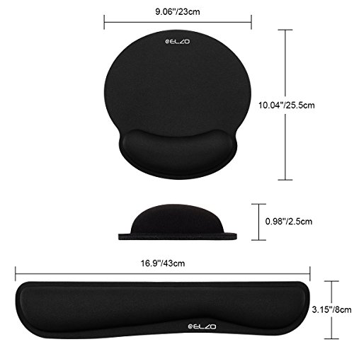 ELZO Wrist Rest Support for Keyboard & Mouse Pad Combo with Comfortable Memory Foam Padding, Nonsilp Rubber Base and Ergonomic Design for PC Computer Laptop Mac (2 Pack)