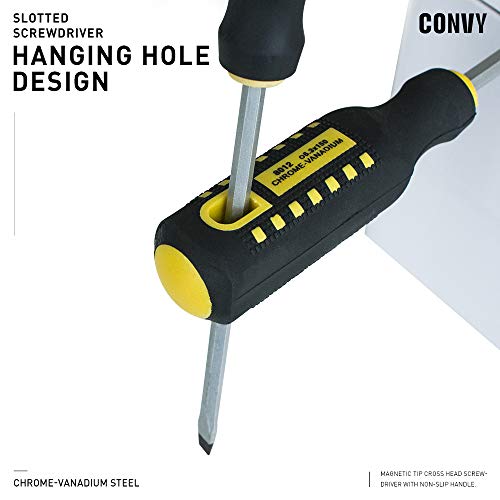 Convy GJ-0126 Slotted Screwdriver, Magnetic Tip Cross Head Screwdriver with Non-Slip Handle
