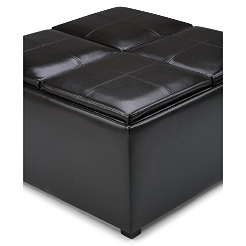 Simpli Home AY-F-07-RRD Avalon 35 inch Wide Contemporary Square Coffee Table Storage Ottoman in Radicchio Red Faux Leather