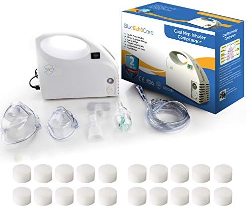 Cool Mist Compressor with 20 Filters and Carrying Case! FDA and ISO Approved Quiet Breathing Machine for Kids and Adults Includes Tubing, Mouthpiece, 2 Masks, Treatment System Kit for Travel