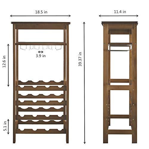 URFORESTIC Bamboo Wine Rack Free Standing Wine Holder Display Shelves with Glass Holder Rack, 16 Bottles Stackable Capacity for Home Kitchen (Retro...) - Thumbnail 3