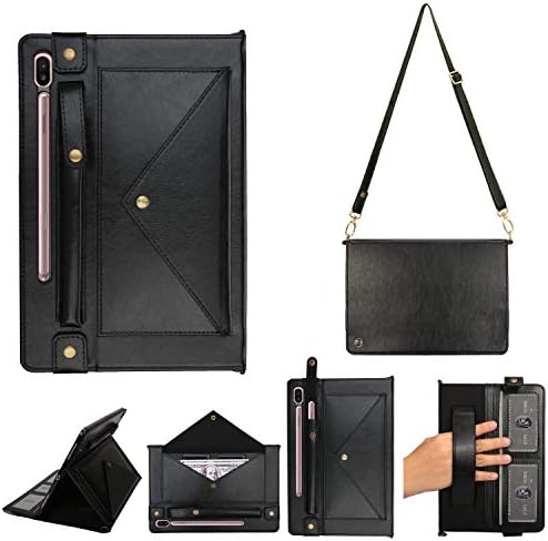 Galaxy Tab S6 Book Case, PU Leather Wallet Protective Cover w/Card Slot Pocket/Hand Strap Shoulder Bag Book Case for Samsung SM-T860/T865/T867 Galaxy Tab S6 10.5,Black