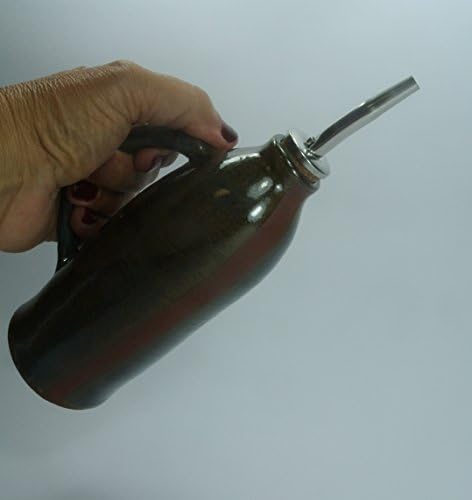 Olive oil bottle, ceramic oil bottle, clay bottle, olive oil dispenser, vinegar cruet, oil pourer, decorative bottle, Blue olive oil cruet.