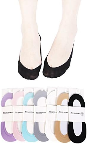 Women No Show Sock Low Cut Non Slip Antiskid Lace Invisible Sock 7 Pairs Summer Cotton Flat Liners Socks (7 Colors)