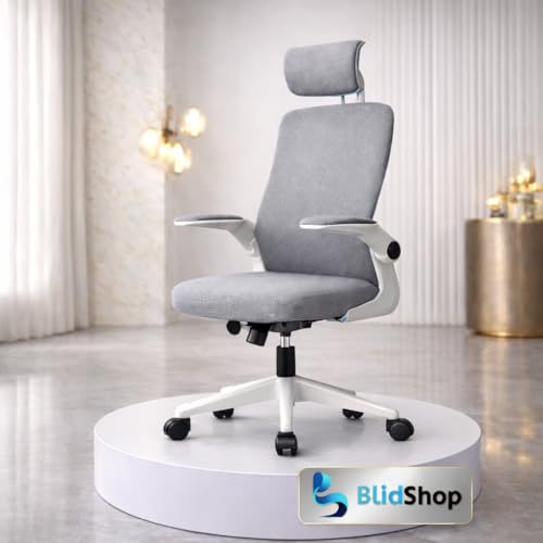 BlidShop Cadeira de Escritório Ergonômica, Suporte 120kg, Ajuste Lombar, Apoio de Cabeça, Tela Mesh Premium, Giratória, Home Office (Branca e Cinza)