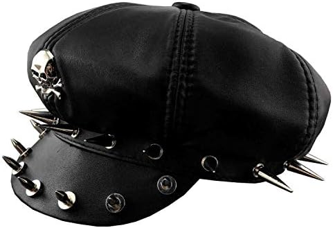 Cool Punk Rock Skull Spike Cap Biker Newsboy Flat Cap Mens Women Unisex