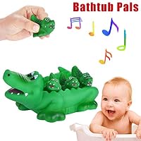 Set of 4 Bath Toy, salaheiyodd 【Ship from USA】Cute Baby Girl Boy Kid Floating Bath Toys Toddler Bathtub Friends Classic Toys Rubber Race Squeaky Crocodile Family Set