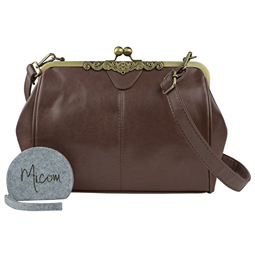 Micom New Small Retro Vintage Kiss Lock Imitation Leather Purse Handbag Totes Bag for Women,girls (Coffe)