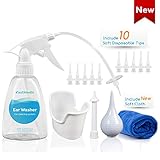 Ear Wax Removal Kit - Ear Wax Remover Irrigation - Ear Wax Removal System - Earwax Remover Tool, Including Ear Basin, Bottle Container, Reusable Ear Cleaning Pipe, Bulb Syringe, Disposable Tips